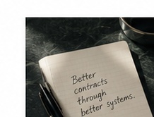 A notebook with the phrase Better contracts through better systems.